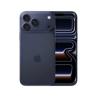 iPhone 17 Pro Max in Deep Blue, official back and front view