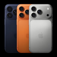 iPhone 17 Pro Max camera backs in Deep Blue, Cosmic Orange and Silver from Apple Newsroom