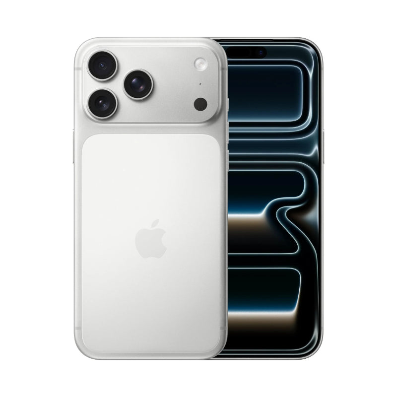 iPhone 17 Pro Max in Silver, official back and front view