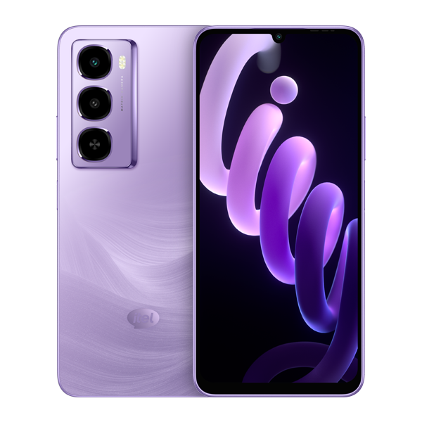 itel City 100 in Fairy Purple, official front and back on a white background
