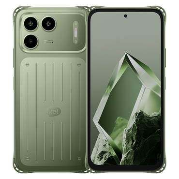 itel P80 in Tundra Green, official front and back with the 50MP camera island