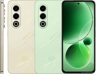 itel S25 Sahara Gleam and Mambo Mint backs plus the green front screen