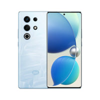 itel S25 Ultra in komodo ocean light blue, back and front with a blue wallpaper