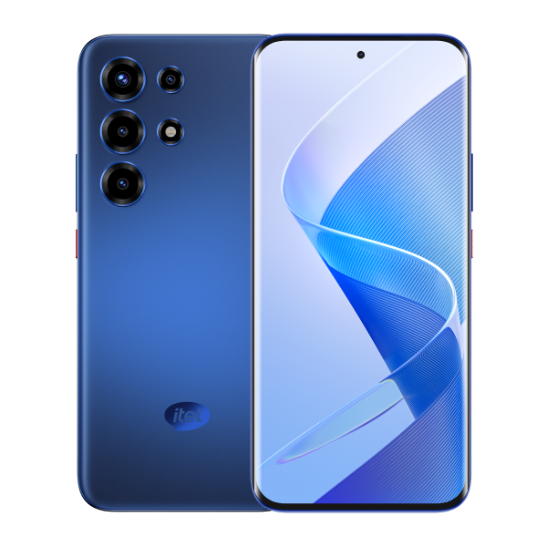 itel S26 Ultra in Sapphire Black Blue, official back with the itel logo and camera island