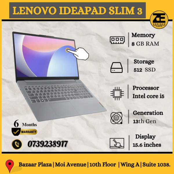 Lenovo IdeaPad Slim 3 laptop with 15.6 inch display, showing the keyboard and screen.