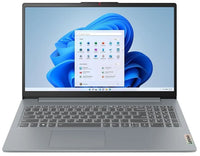 Lenovo IdeaPad Slim 3 laptop with a silver chassis, displaying Windows 11 on a full-size keyboard and screen.