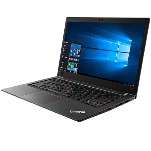 Lenovo ThinkPad T480s laptop with a black keyboard and a 14-inch display open mode close up
