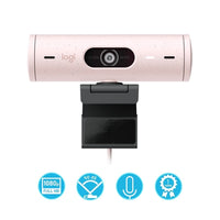 Close-up of Pink Brio 500 dual noise-reducing microphones