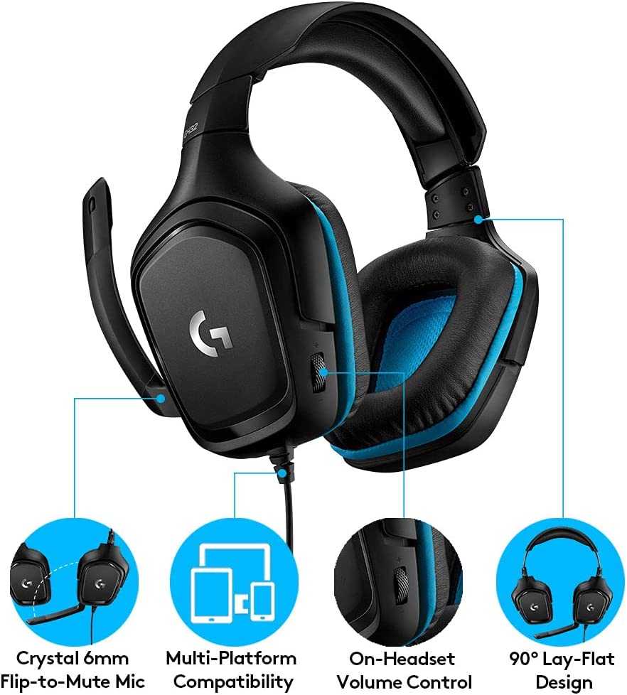 Logitech G432 wired virtual 7.1 gaming headset front view