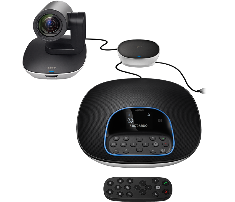 Logitech GROUP speakerphone delivering clear audio for conference meetings