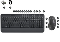 Logitech Signature MK650 Keyboard and Mouse Combo, full-size keyboard with numpad, ergonomic design, accompanied by a wireless mouse with programmable buttons.