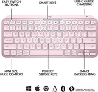 Logitech MX Keys Mini Pink top view compact keyboard