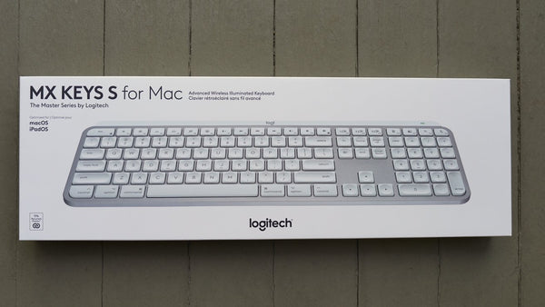 Packaging box of Logitech MX Keys S Bluetooth Illuminated Keyboard for Mac.