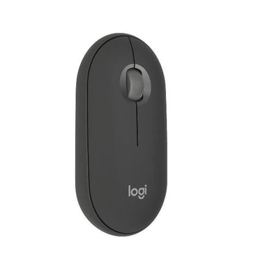 A black Logitech Pebble 2 M350s wireless mouse with a round, minimalist design featuring the Logi brand logo.