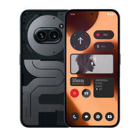 The image shows a Nothing Phone (2a) with a dual-camera system on the back, in a black color. The front displays the phone's interface with multiple apps.