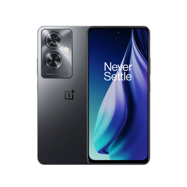 OnePlus Nord N30 SE smartphone showing the front screen display and dual camera setup on the back, in a black color.
