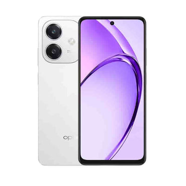 OPPO A3 in Starlight White, back and front, with the official dual-camera island