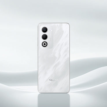OPPO A5 back in Mist White with the 50MP camera island and OPPO logo