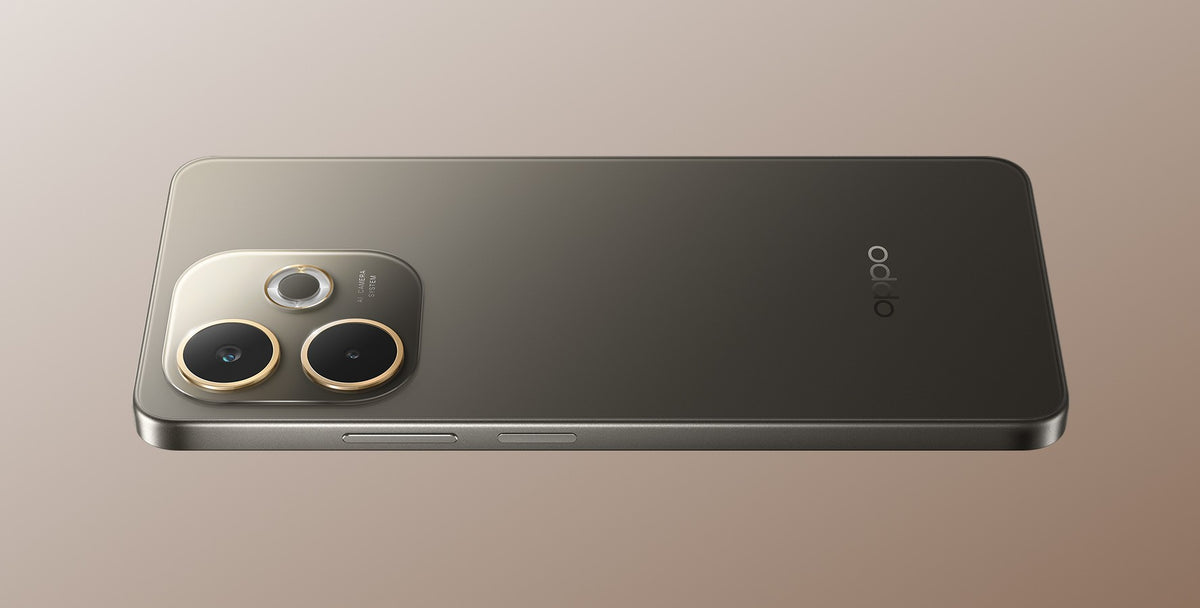OPPO A5 Pro in Mocha Brown, landscape back view with the dual camera and OPPO logo