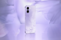 OPPO A6x back in Plum Purple with the flower-pattern glass