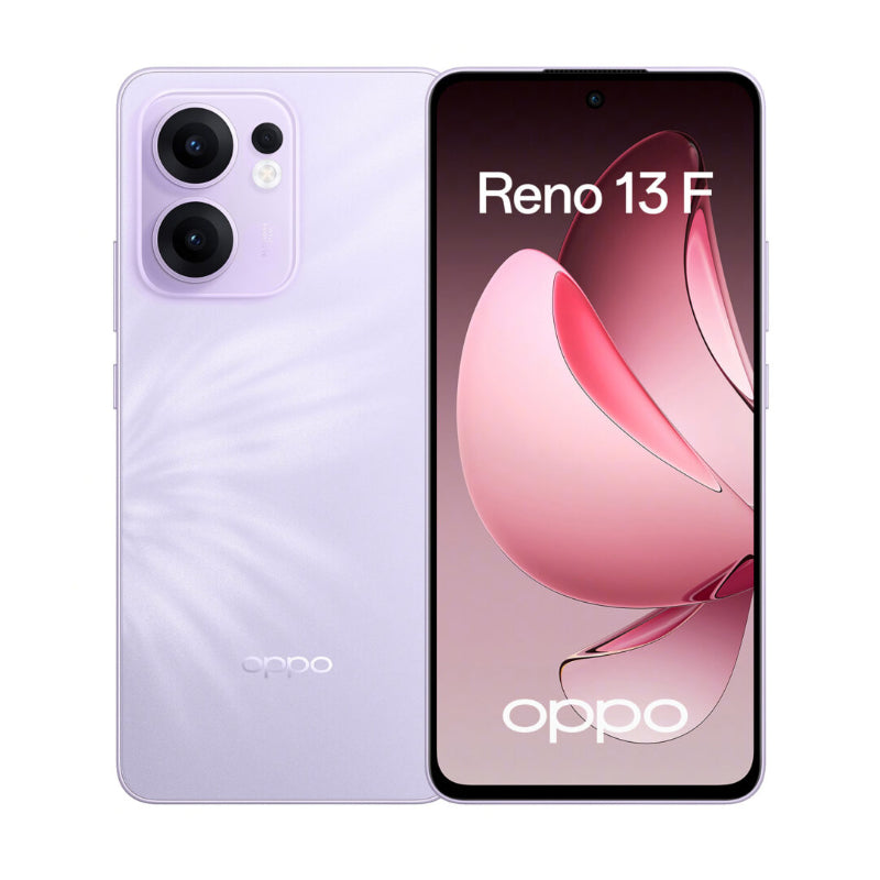 OPPO Reno 13F in light purple (Plume Purple), a colour OPPO Kenya does not list; screen says Reeno 13 F