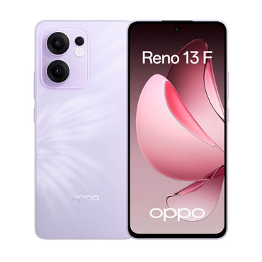 OPPO Reno 13F in light purple (Plume Purple), a colour OPPO Kenya does not list; screen says Reeno 13 F