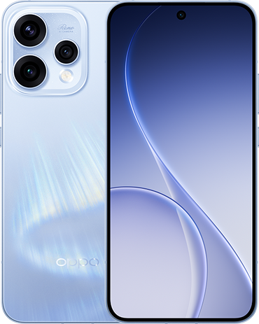 OPPO Reno 15 in blue, official front and back on a white background