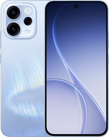 OPPO Reno 15F in blue, official front and back with the triple camera island
