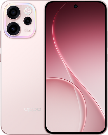 OPPO Reno 15F in pink, official front and back on a white background