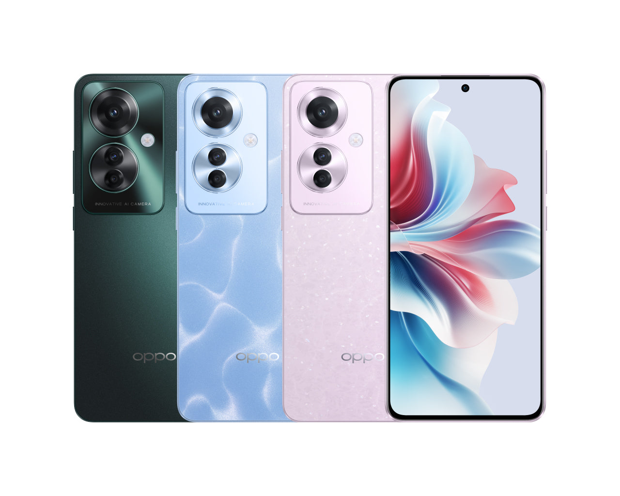 OPPO Reno11 F 6.7-inch AMOLED front and back display angles