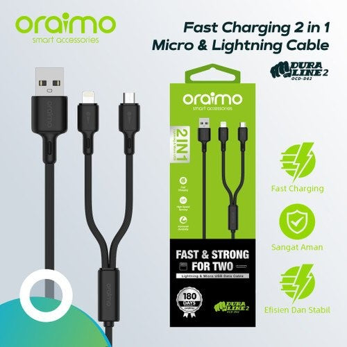 Durable nylon braided Oraimo 2-in-1 cable for smartphones and accessories