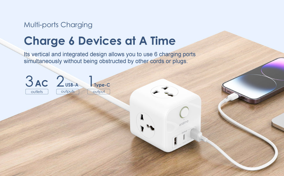 ORAIMO POWERHUB 2-5m-6 in1 PowerCube Extension Charging Iphone