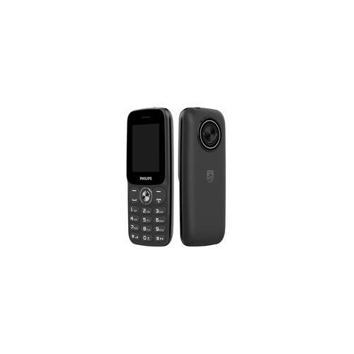 Philips E2106 Fun 100 mobile phone displayed from front and back views, showing its keypad and camera.