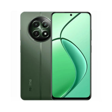 An image showcasing Realme 12 smartphones back and front view with a prominent rear camera setup.