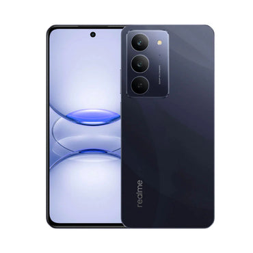 Realme C75X in Oceanic Blue, front and back view with the 50MP camera module