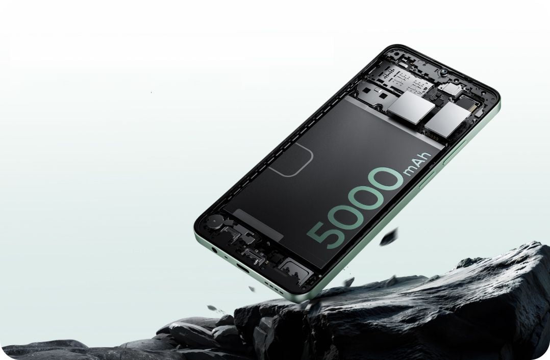 Realme Note 60X official battery cutaway showing the 5,000mAh cell