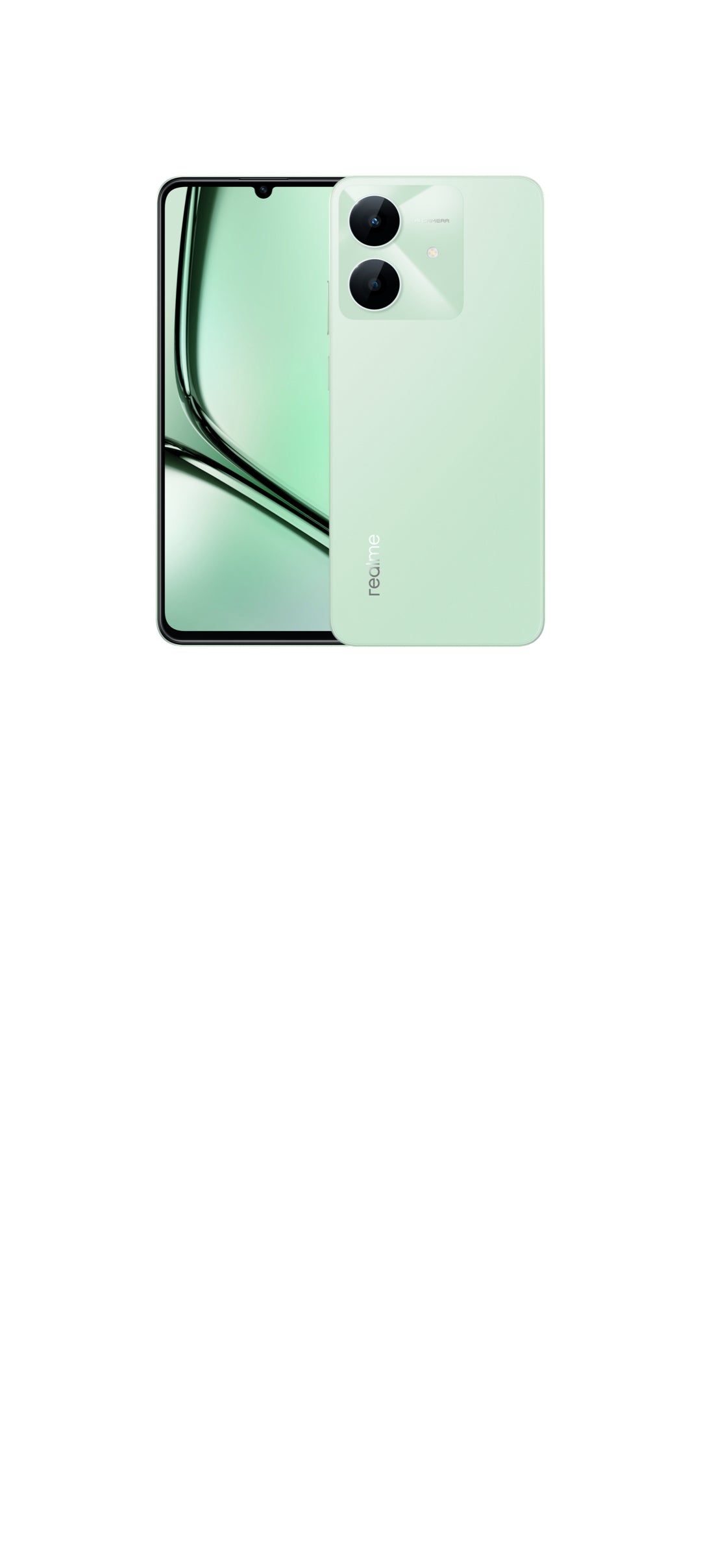 Realme Note 60X Wilderness Green official back with the camera island
