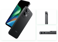 Redmi 17 in black, back and side views showing the camera island and ports