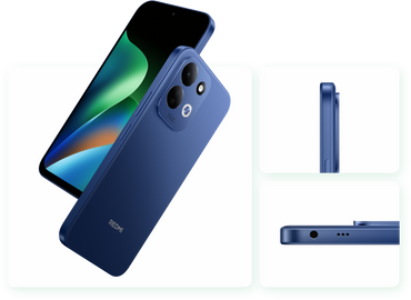 Redmi 17 in deep blue, back and side views with the 50MP camera and headphone jack