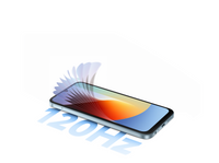 Redmi A7 Pro in mist blue lying on its back, showing the 120Hz 6.9-inch display