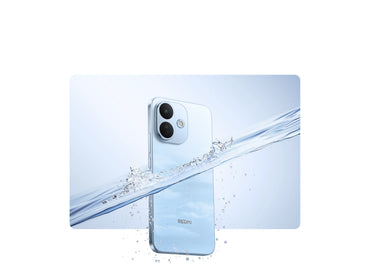 Redmi Note 17 Pro 5G silver back with a water splash across the dual cameras