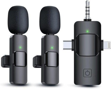 3 in 1 K35TI Wireless Dual Microphone for iPhone, Type C & Camera - Uses Type C charger in Kenya | Zentech