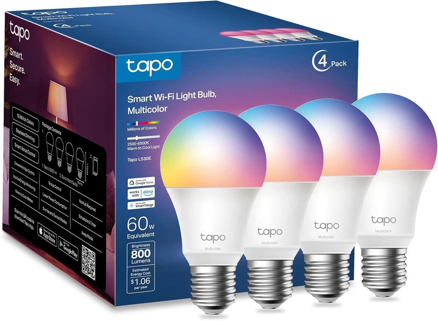 Tapo Smart Wi-Fi Light Bulb L530E 4-Pack - genuine Tapo product photo Kenya