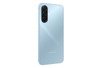 Samsung Galaxy A17 Light Blue angled back view of the camera module and Samsung logo