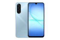 Samsung Galaxy A17 in Light Blue, official front and back view with the triple camera