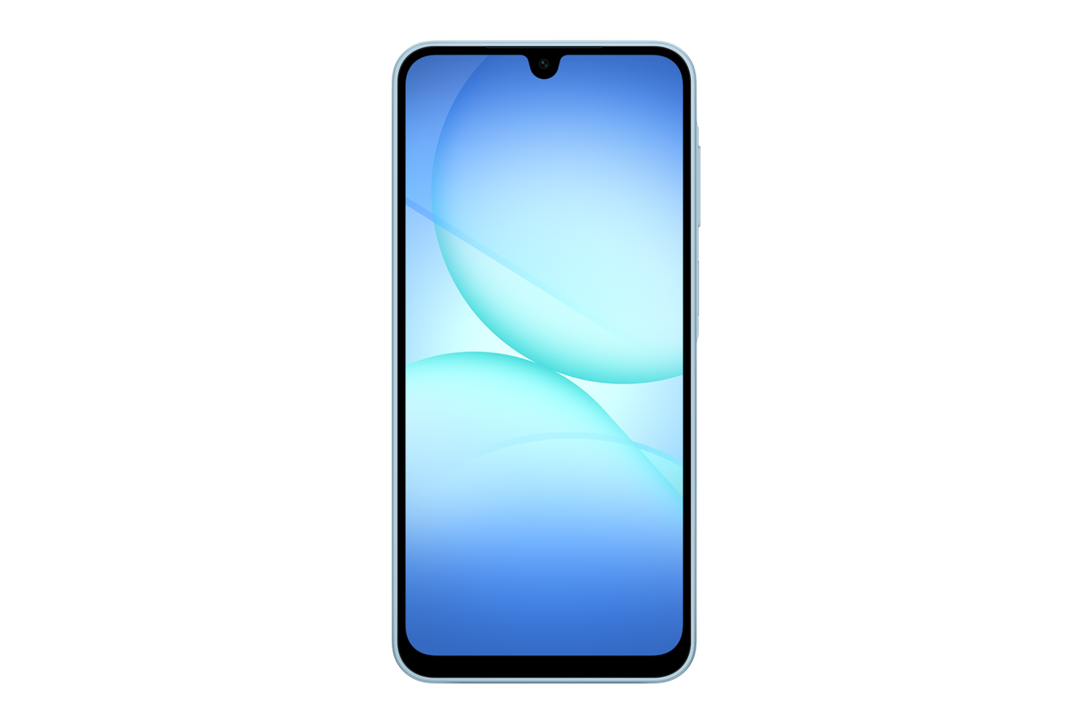 Samsung Galaxy A17 Light Blue front with the 6.7-inch Super AMOLED punch-hole screen