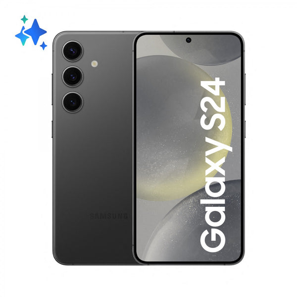 Samsung Galaxy S24 smartphone showing the front screen display and rear camera setup.
