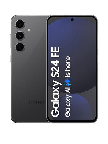 Samsung Galaxy S24 FE smartphone showing the front screen display and rear camera setup.