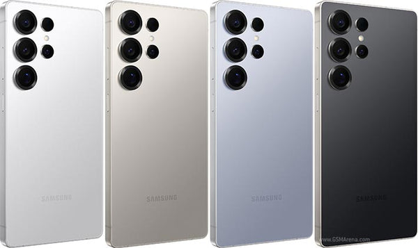 An image showcasing the Samsung Galaxy S25 Ultra smartphone in multiple colors, including silver, blue, and black.