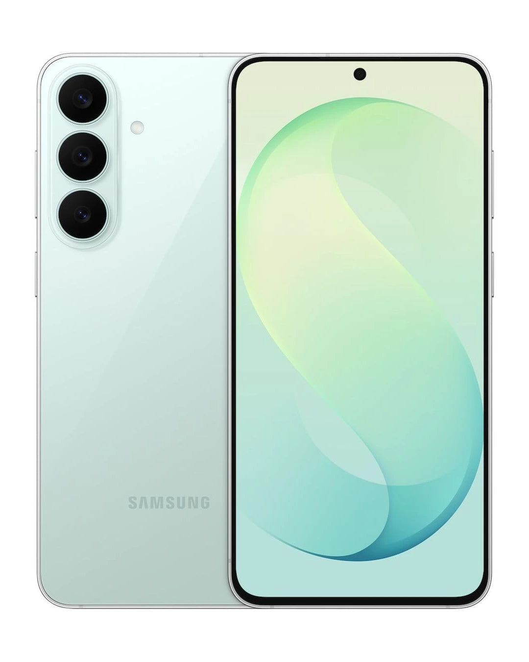 Samsung Galaxy S26 FE in Blue Green, official front and back view